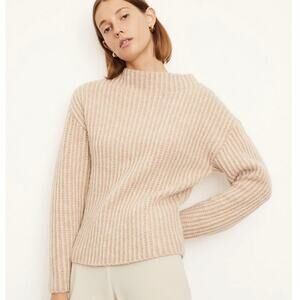 VINCE Ribbed Funnel Neck Sweater Alpaca Merino Wool Tan Natural {RR48}